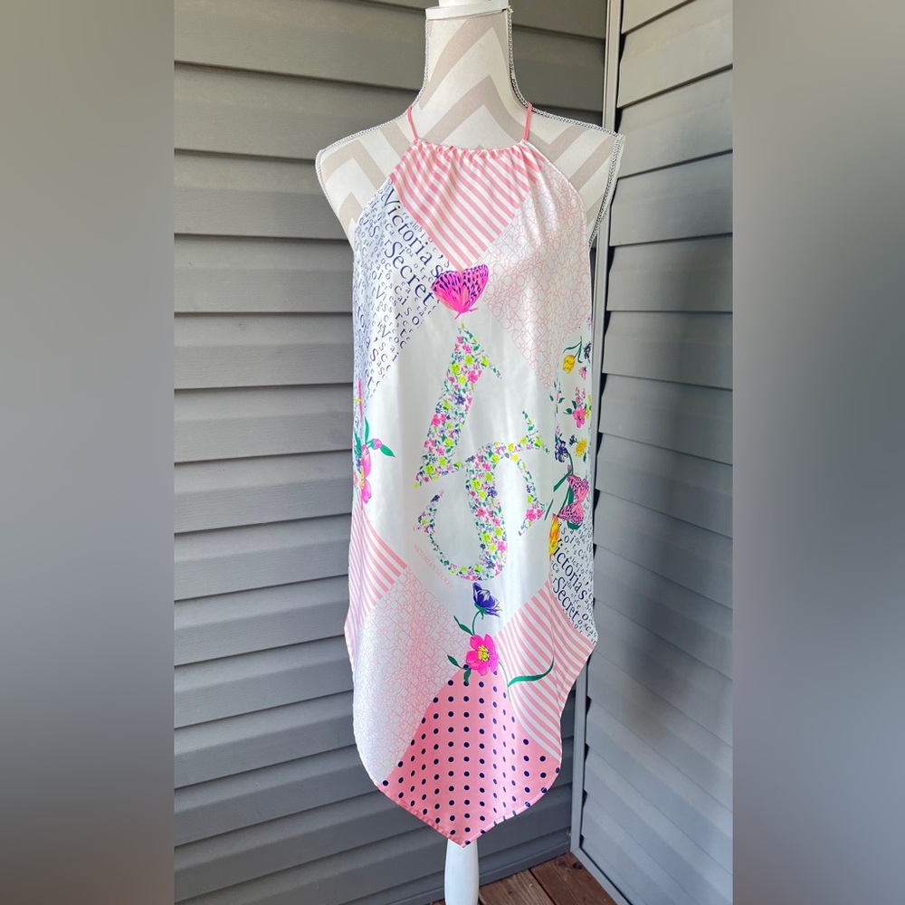 Victoria Secret Liquid Satin Chemise Slip Dress Tie Back Multicolor Sz S
